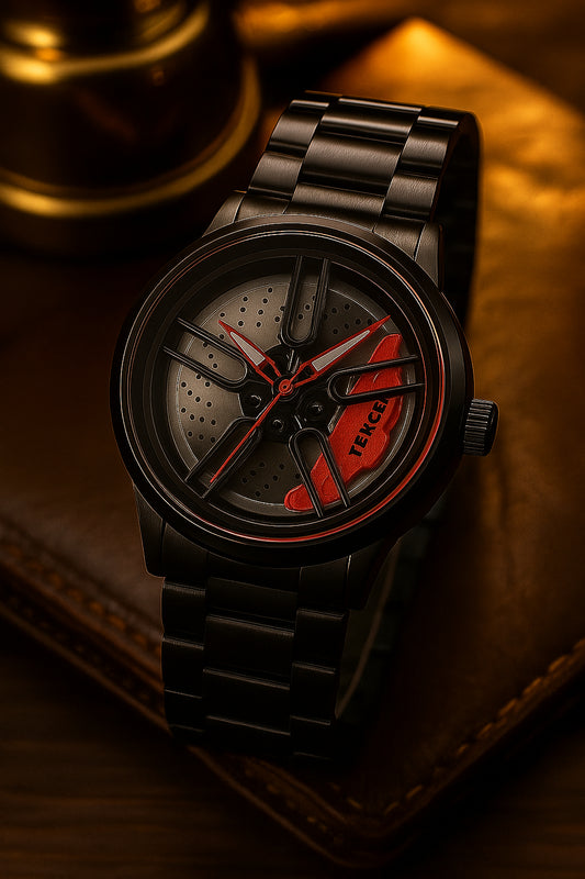 The Car Wheel Watch With Rotating Alloy Wheel and Stainless Steel Strap