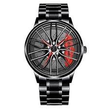 The Car Wheel Watch With Rotating Alloy Wheel and Stainless Steel Strap