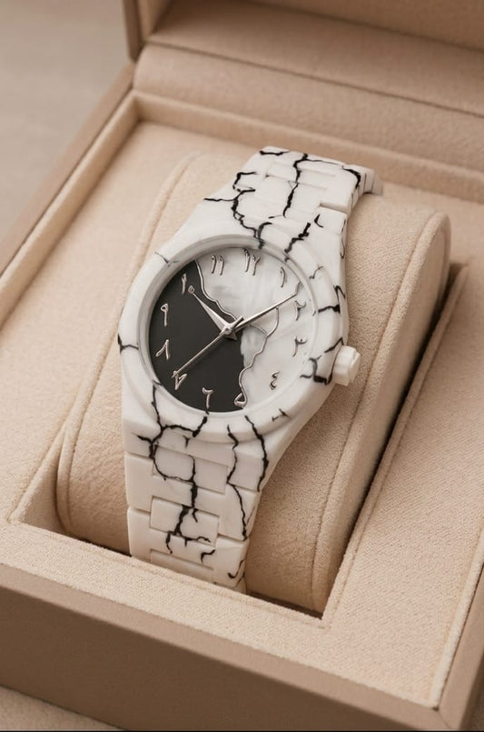 Men's Carbon Fiber Tiger Aura Watch White Marble Design