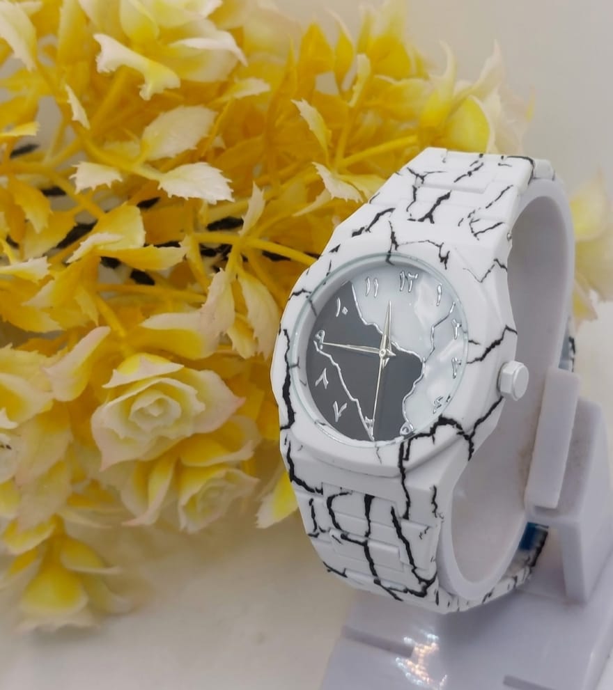 Men's Carbon Fiber Tiger Aura Watch White Marble Design