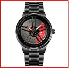 The Car Wheel Watch With Rotating Alloy Wheel and Stainless Steel Strap
